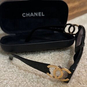 VINTAGE CHANEL 02461 Black Sunglasses with Gold Accents